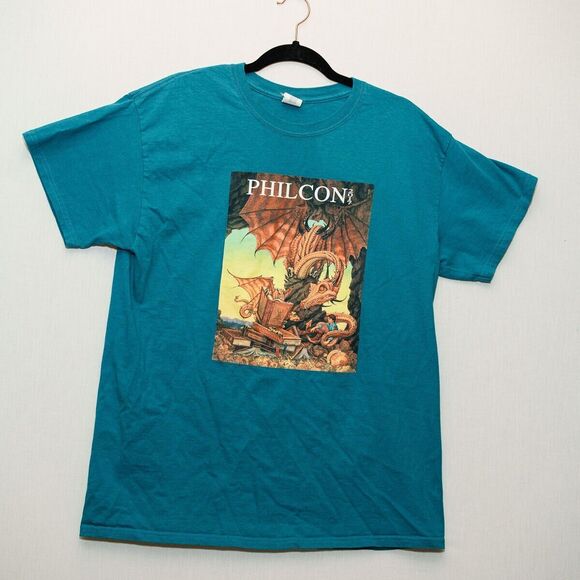 Philcon 2017 mens blue dragons reading books L T-shirt